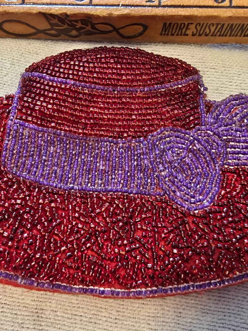 Vintage-Style Beaded Sun Hat Coin Purse - Red & Purple Red Hat Society Theme
